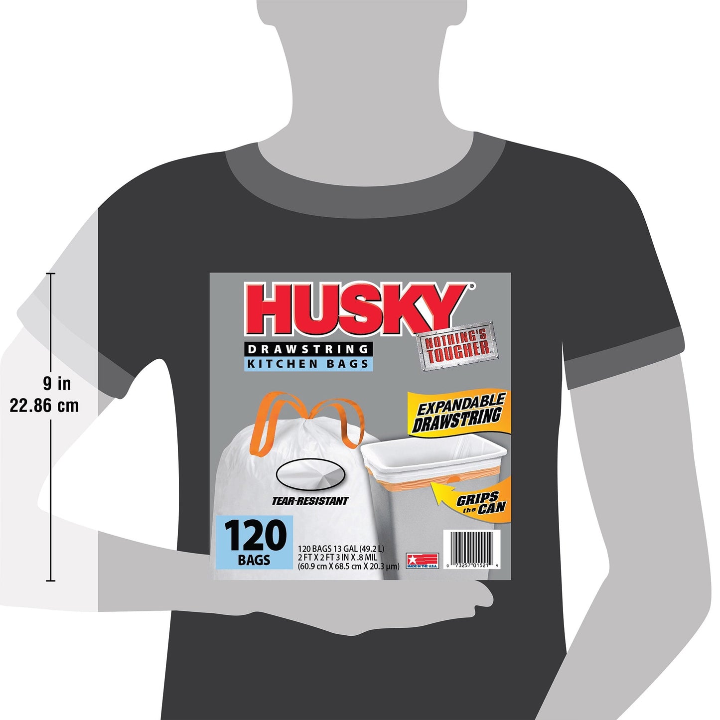 Husky 13 Gallon Drawstring Kitchen Trash Bags – 120 Count, Tear-Resistant & Unscented