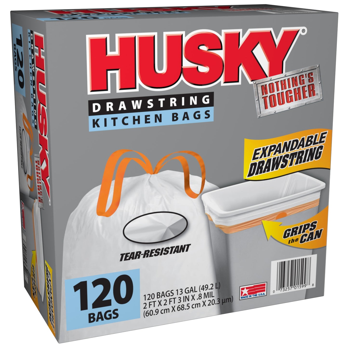 Husky 13 Gallon Drawstring Kitchen Trash Bags – 120 Count, Tear-Resistant & Unscented