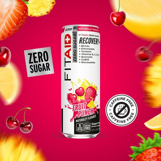 FITAID Zero Sugar Sports Recovery Drink – Fruit Punch Flavor, 12 oz Cans (Pack of 12) | Post-Workout Energy & Muscle Recovery Beverage