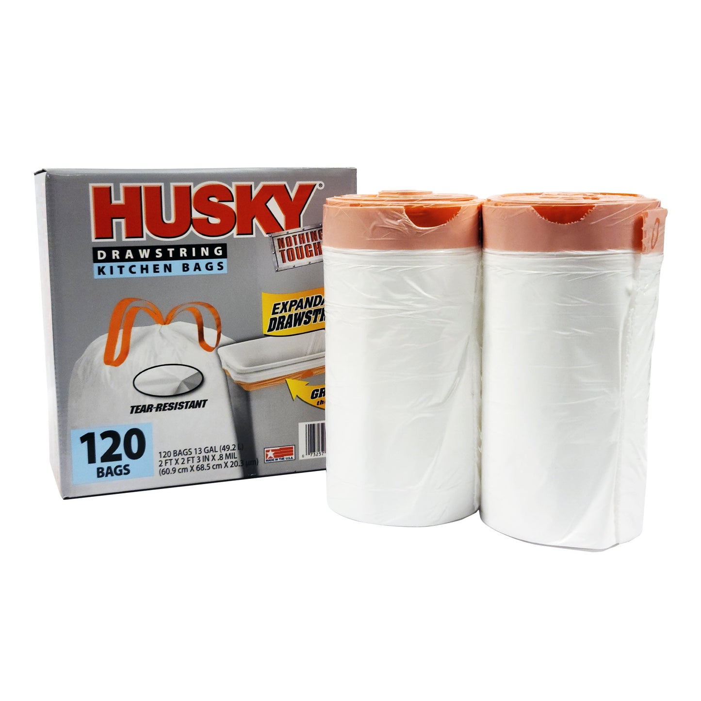 Husky 13 Gallon Drawstring Kitchen Trash Bags – 120 Count, Tear-Resistant & Unscented