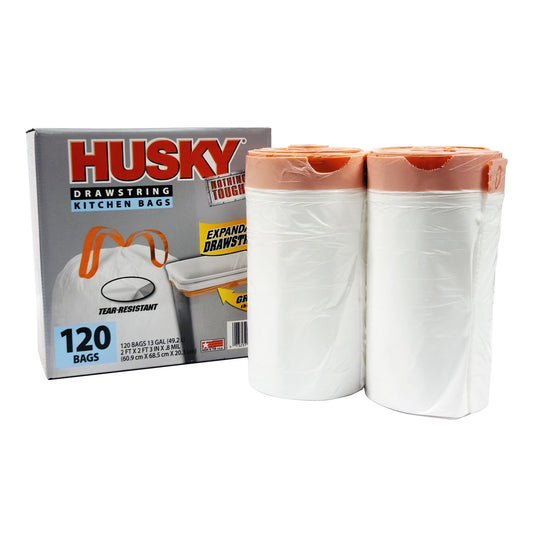 Husky 13 Gallon Drawstring Kitchen Trash Bags – 120 Count, Tear-Resistant & Unscented