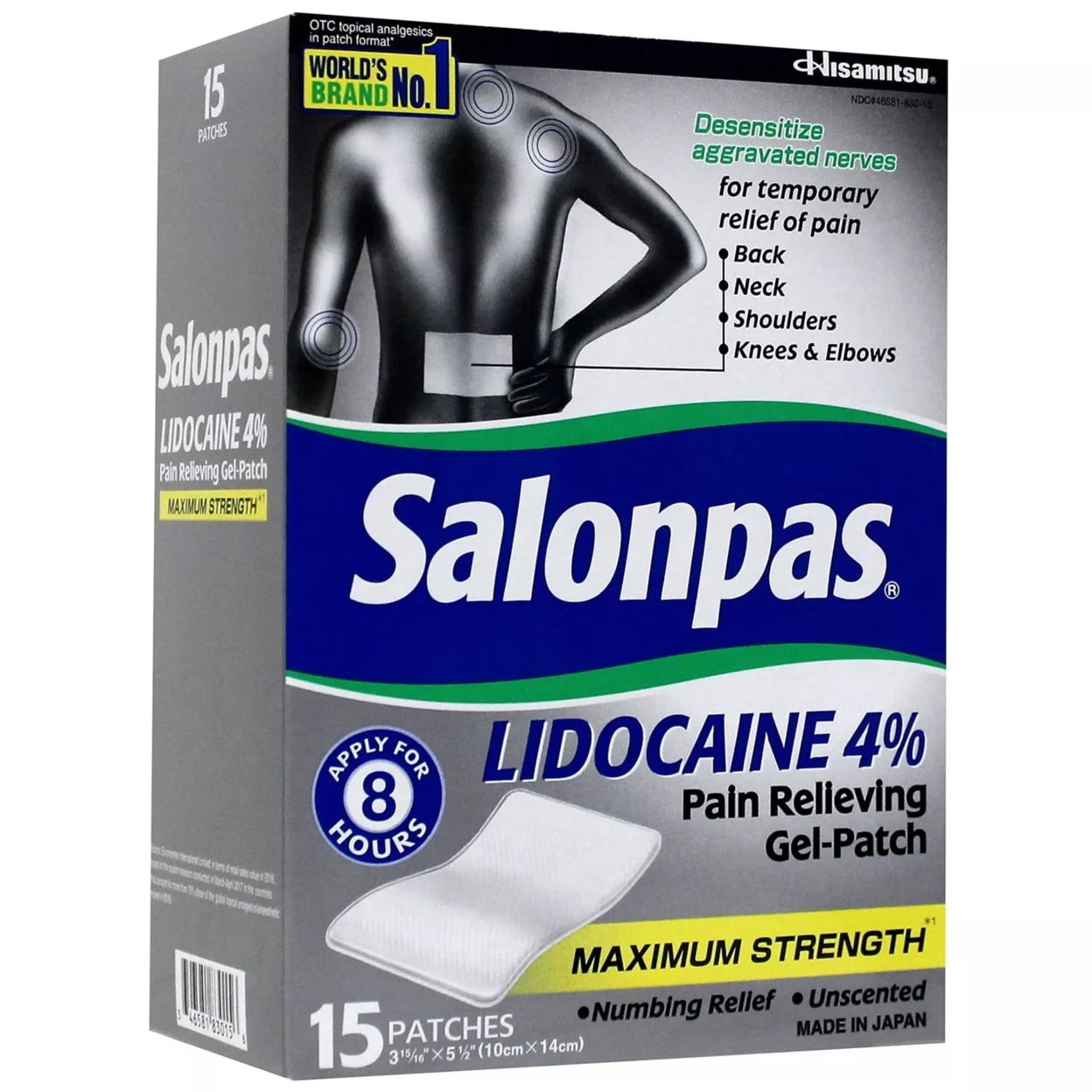 Salonpas LIDOCAINE Pain Relieving Maximum Strength Gel 15Patch