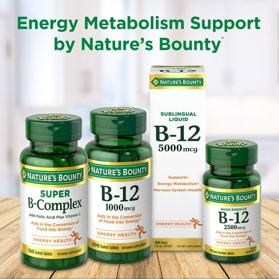 Nature's Bounty Vitamin B12 Methylcobalamin Tablets, 1000 mcg, 60 Ct