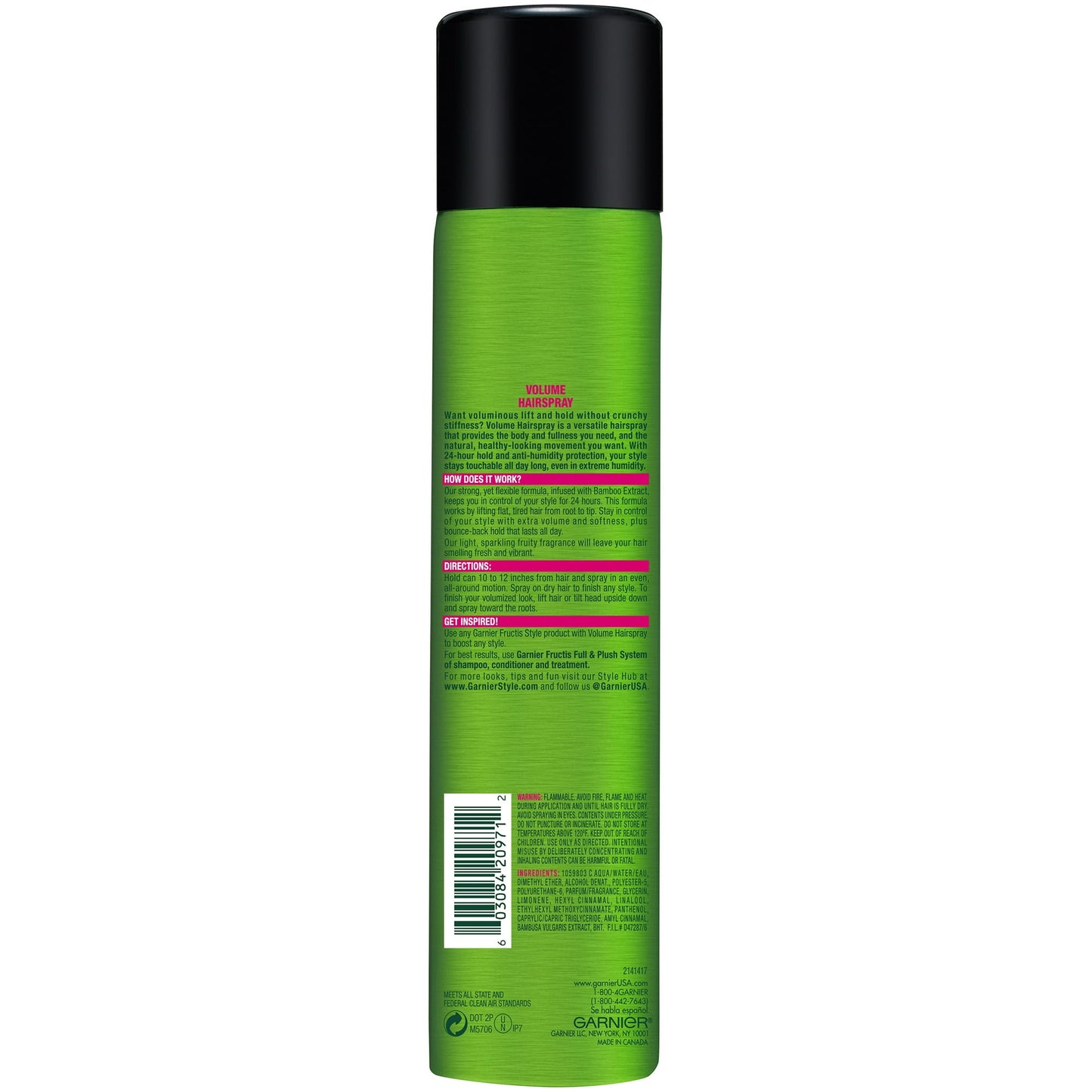 Garnier Fructis Style Volume Anti-Humidity Hairspray, Extra Strong Hold, 8.25 oz – Long-Lasting Volumizing Hair Spray for Frizz Control, Shine & All-Day Hold