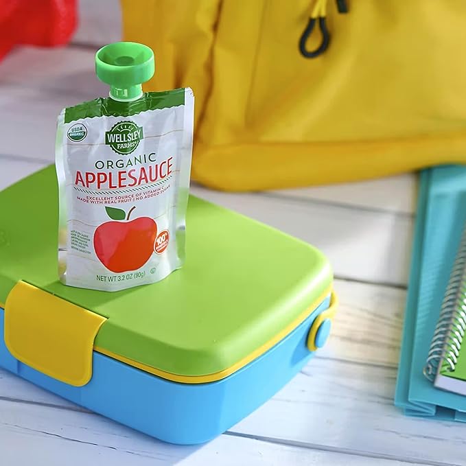 Wellsley Farms Organic Applesauce Pouches, 24 Count | Unsweetened Fruit Snack for Kids & Adults | On-the-Go Healthy Snack Packs