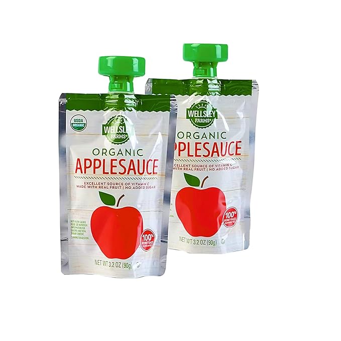 Wellsley Farms Organic Applesauce Pouches, 24 Count | Unsweetened Fruit Snack for Kids & Adults | On-the-Go Healthy Snack Packs
