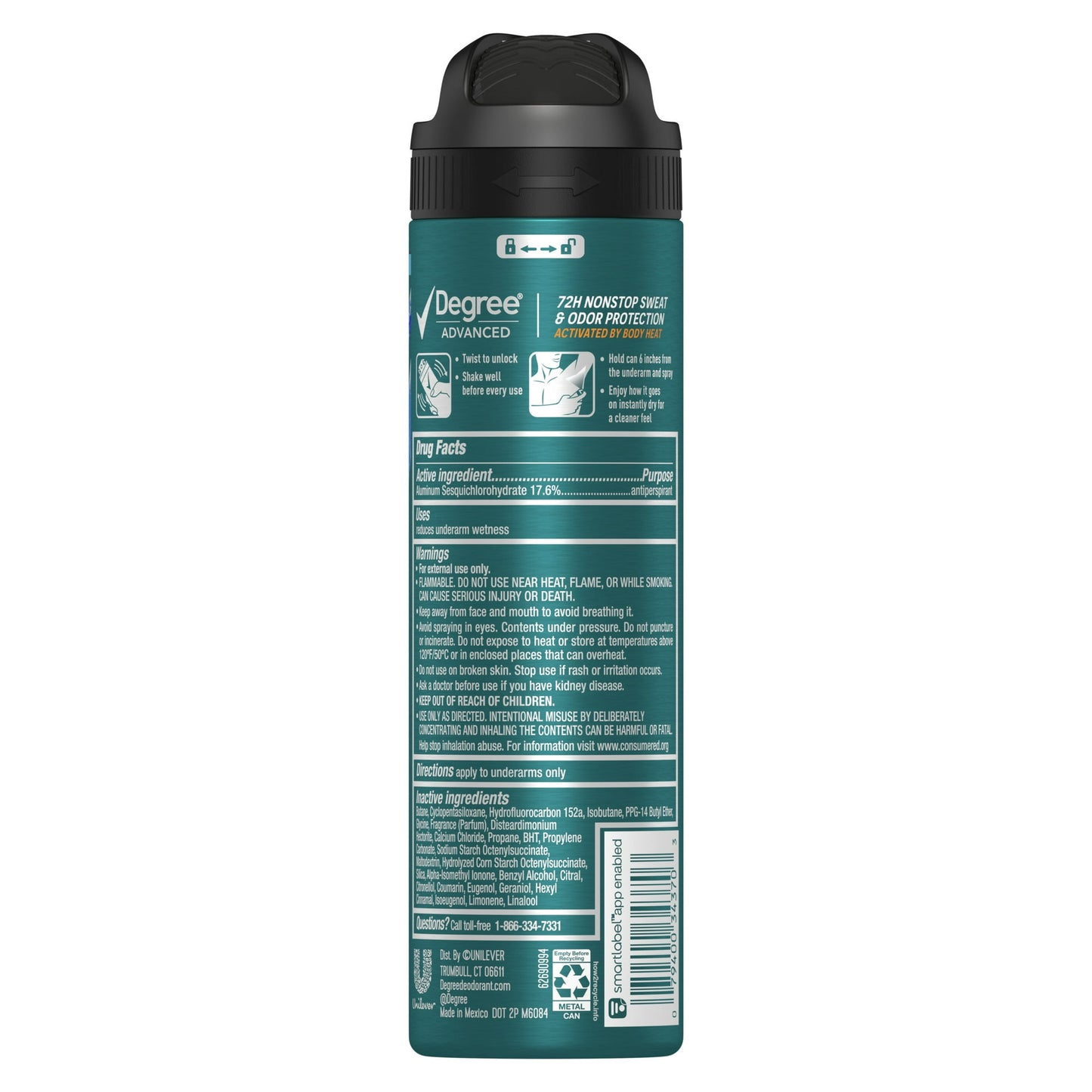Degree Long Lasting Men's Antiperspirant Deodorant Dry Spray Cool Rush, 3.8 oz