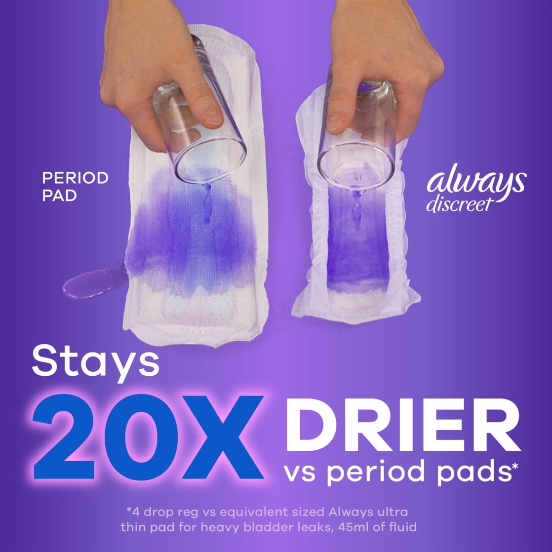 Always Discreet Adult Incontinence Pads for Women, Moderate Absorbency, Regular Length, Postpartum Pads, 66 Count