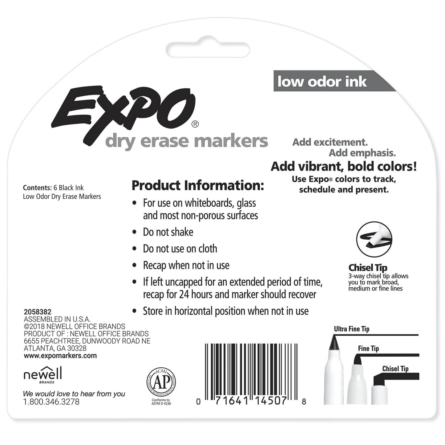 Expo Low Odor Dry Erase Markers, Chisel Tip, Black Ink – 6 Count with 2 Bonus Markers, Bold & Smooth Writing
