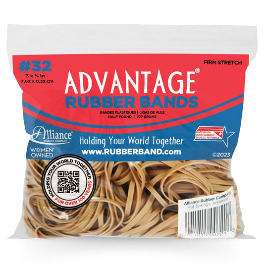 Alliance Advantage Rubber Bands – Size #32 (3" x 1/8"), Natural, 350 Bands per Bag
