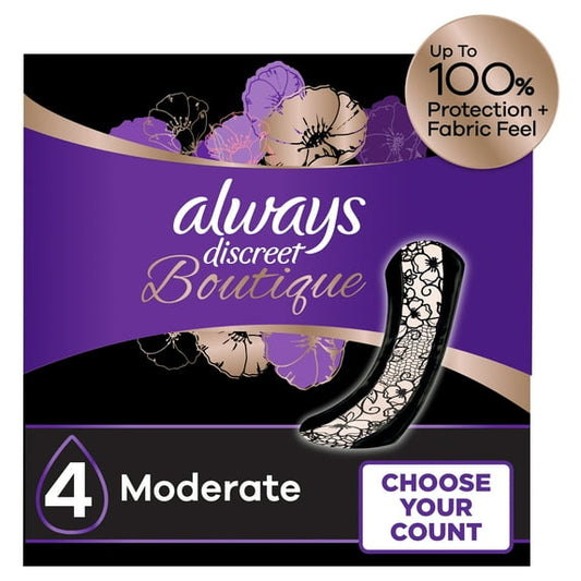 Always Discreet Boutique Incontinence Pads for Women, Moderate Absorbency, Regular Length, 48 Count – Silky Soft Protection for Everyday Confidence