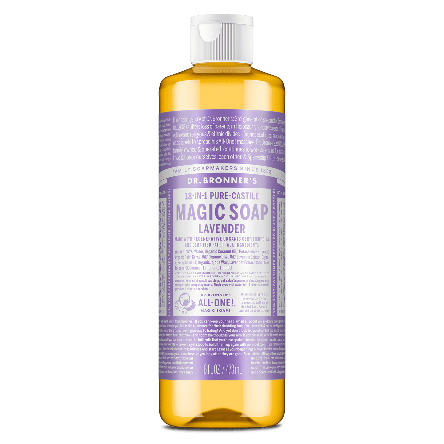 Dr. Bronner's Pure-Castile Liquid Soap – 16 oz | Organic Face, Body & Hand Wash