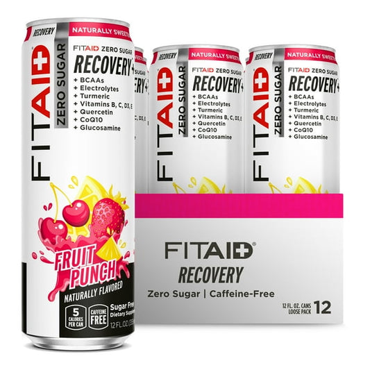 FITAID Zero Sugar Sports Recovery Drink – Fruit Punch Flavor, 12 oz Cans (Pack of 12) | Post-Workout Energy & Muscle Recovery Beverage
