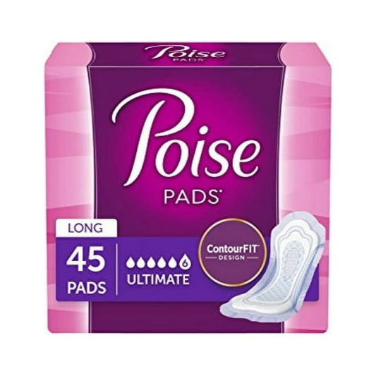 Poise Incontinence Pads, Original Design, Ultimate Absorbency, Long, 45 Count