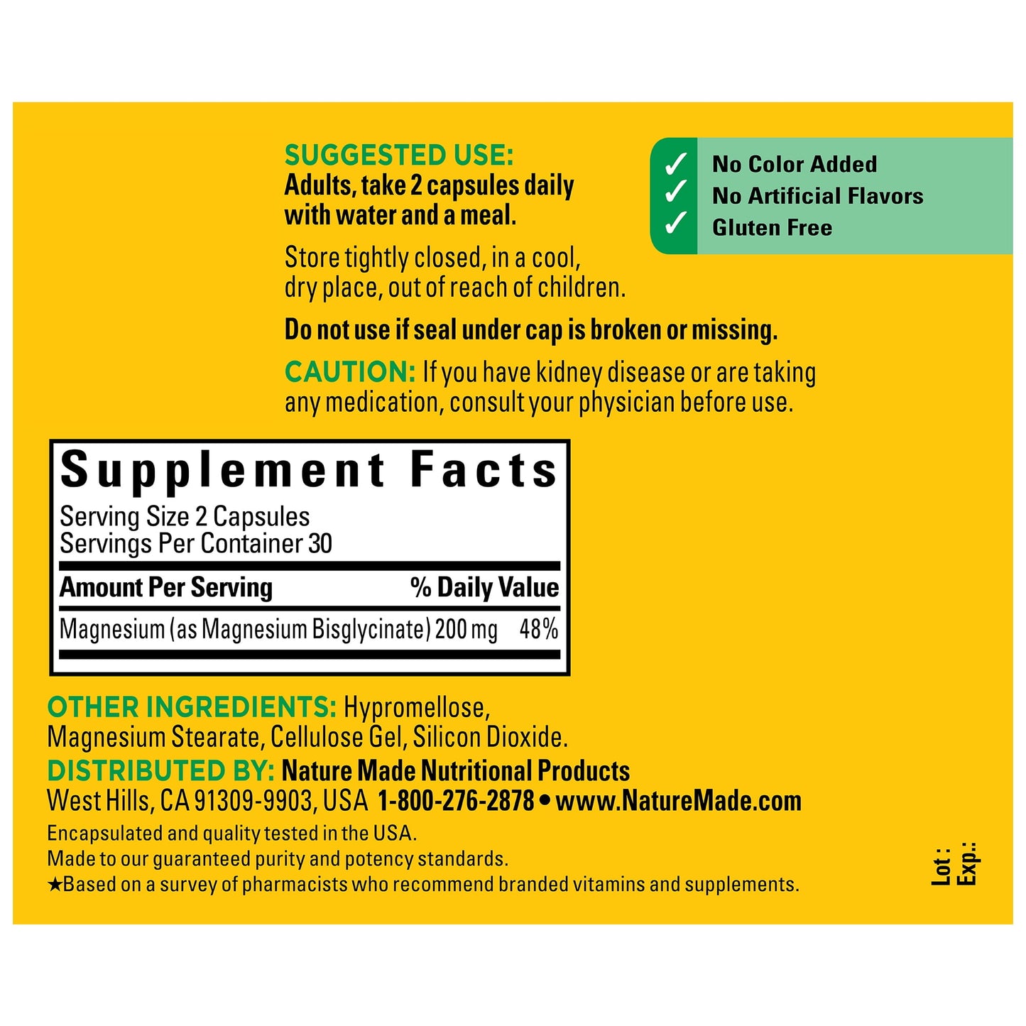 Nature Made Magnesium Glycinate 200 mg Per Serving Capsules, Dietary Supplement, 60 Count