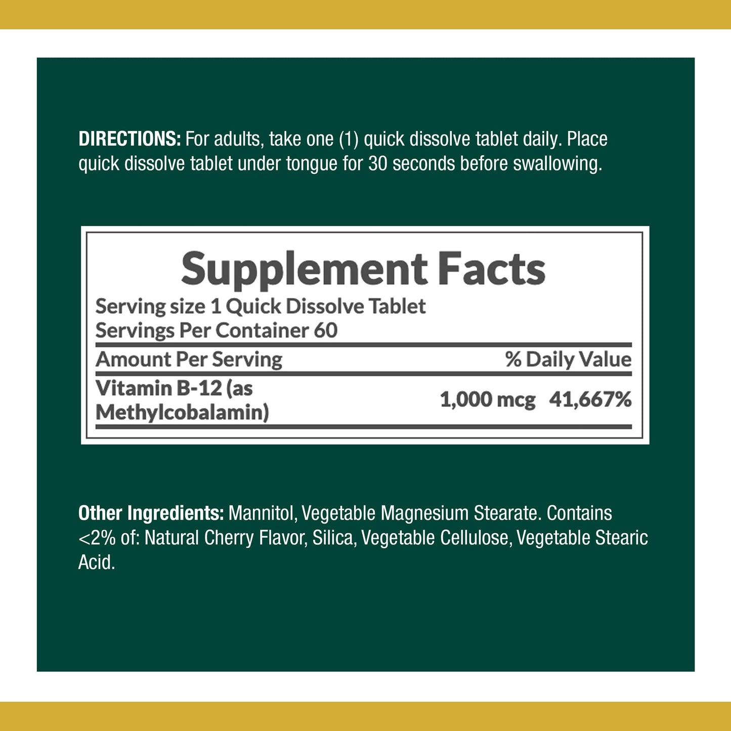 Nature's Bounty Vitamin B12 Methylcobalamin Tablets, 1000 mcg, 60 Ct
