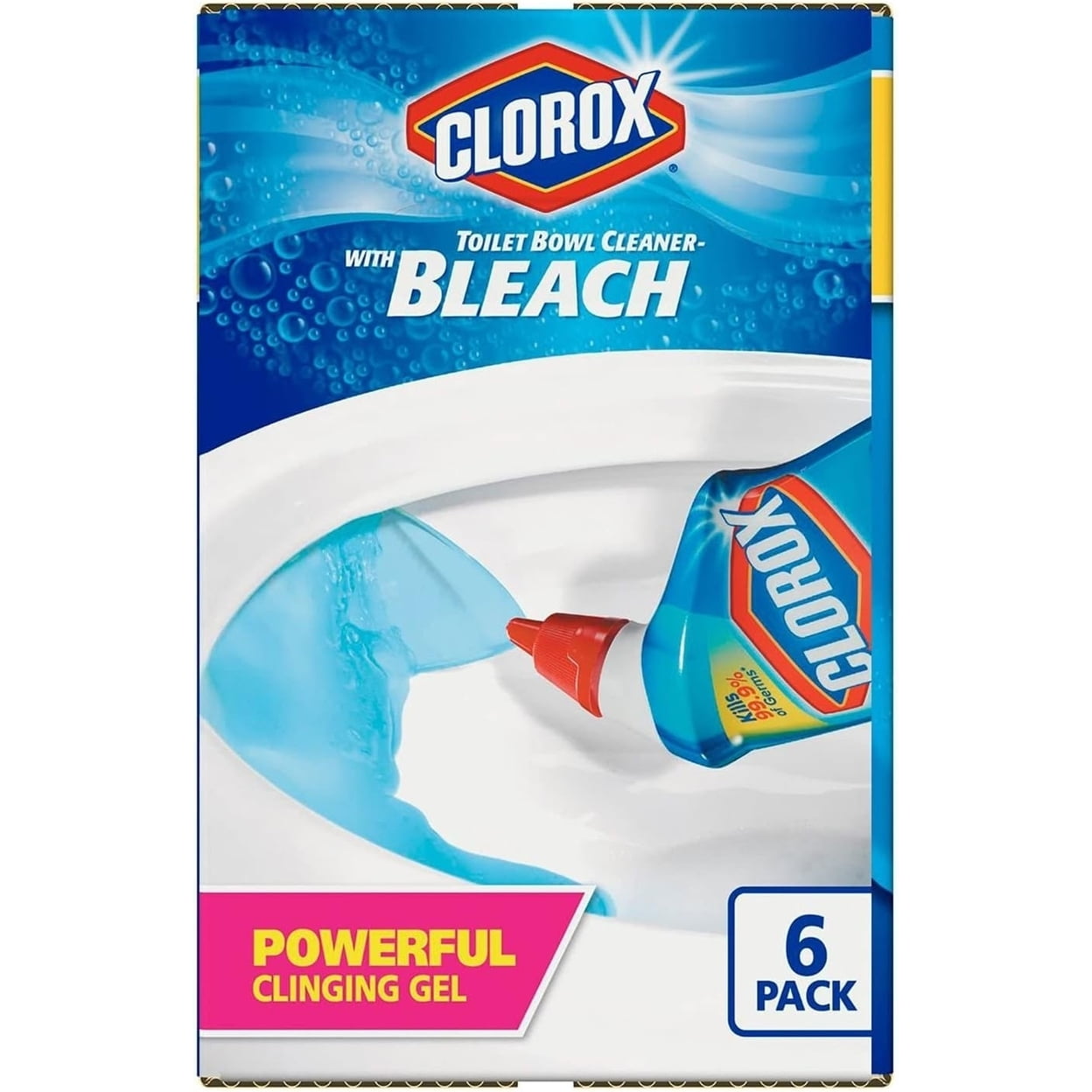 Clorox Toilet Bowl Cleaner with Bleach Gel, Rain Clean, 24 Fluid Ounce (6 Pack)