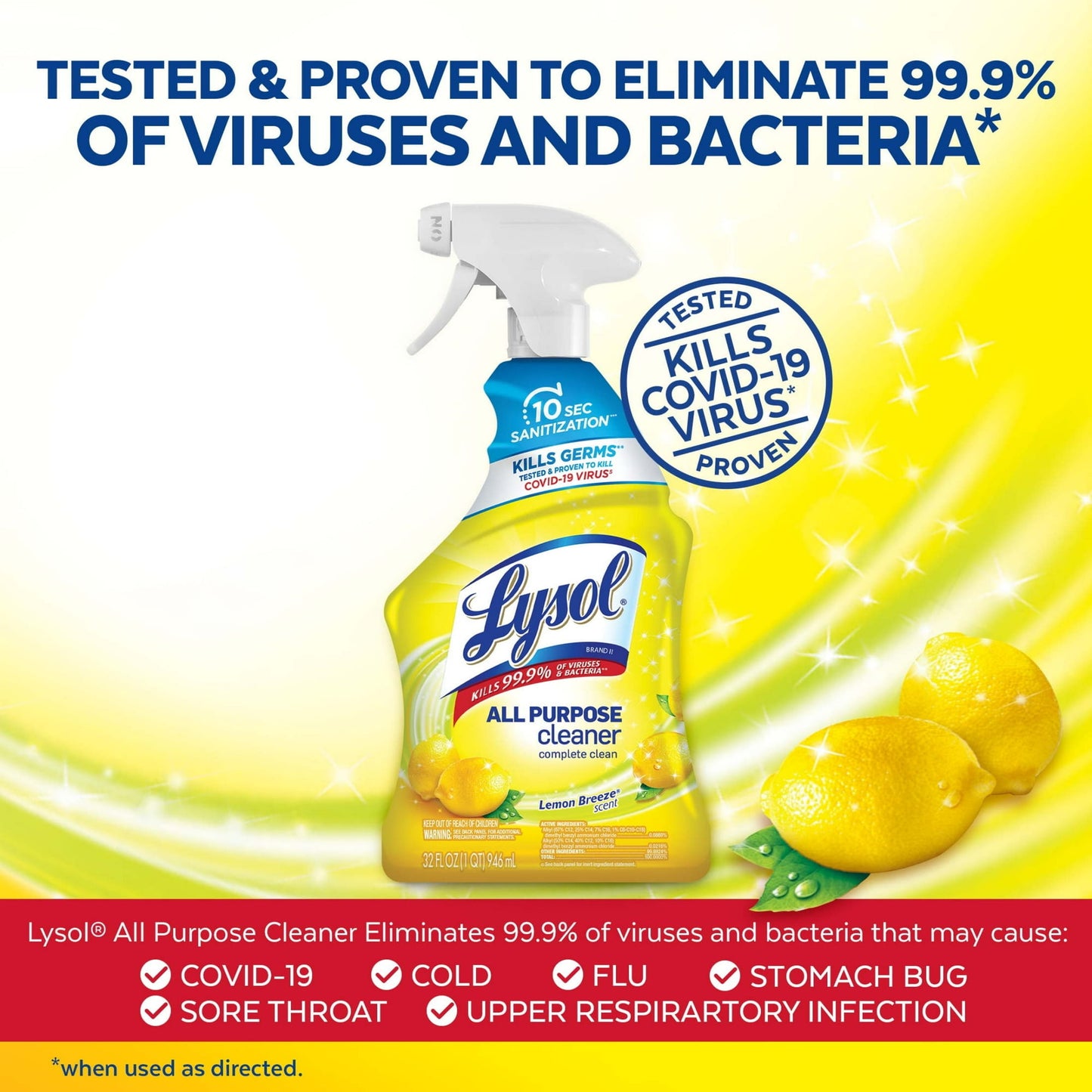 Lysol®, All-Purpose Cleaner, Sanitizing and Disinfecting Spray, Lemon Breeze Scent, 32 oz, Bottle