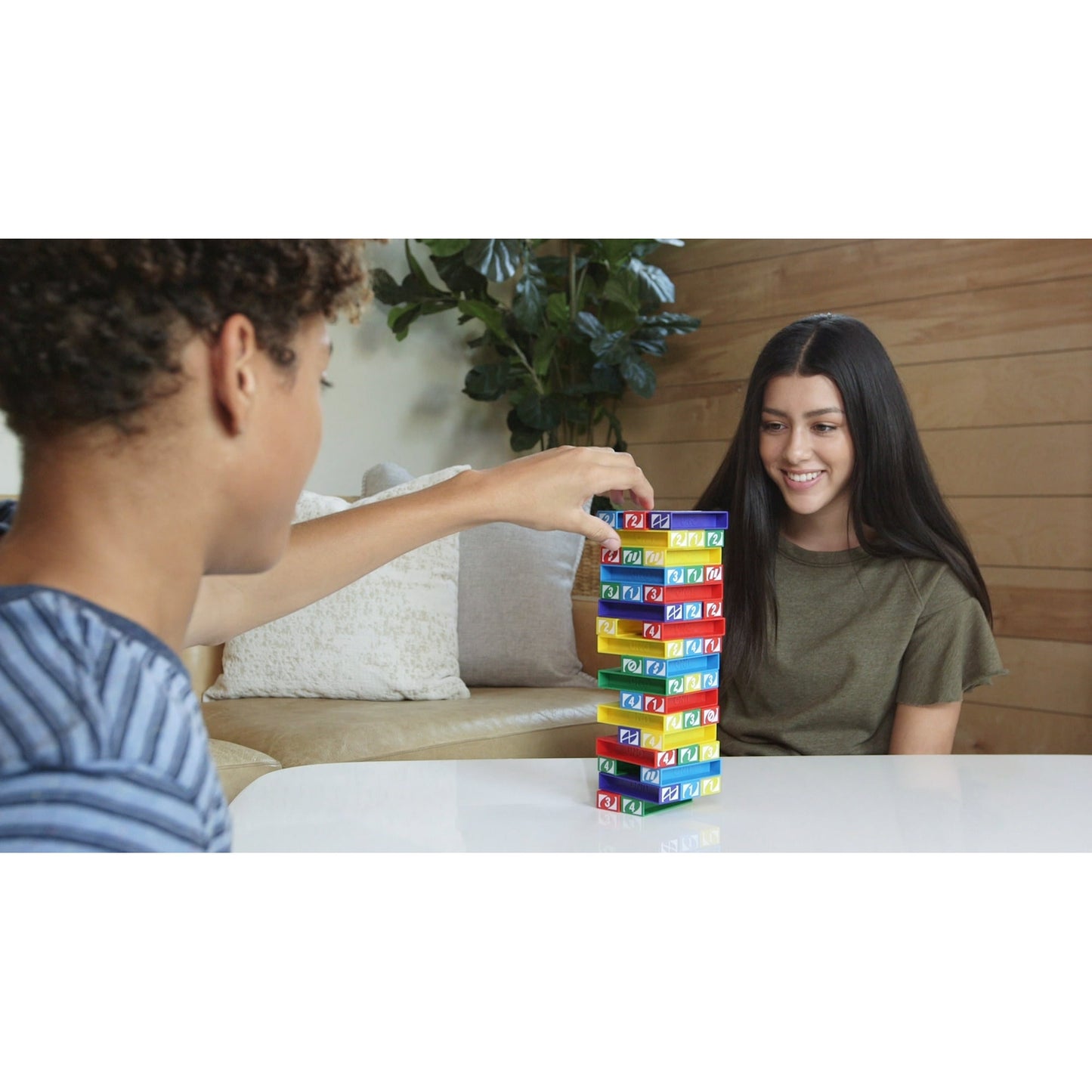 UNO Stacko Kids Game for Family Night, Matching and Stacking with 45 Colorful Sticks