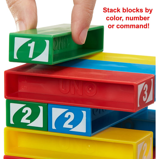 UNO Stacko Kids Game for Family Night, Matching and Stacking with 45 Colorful Sticks
