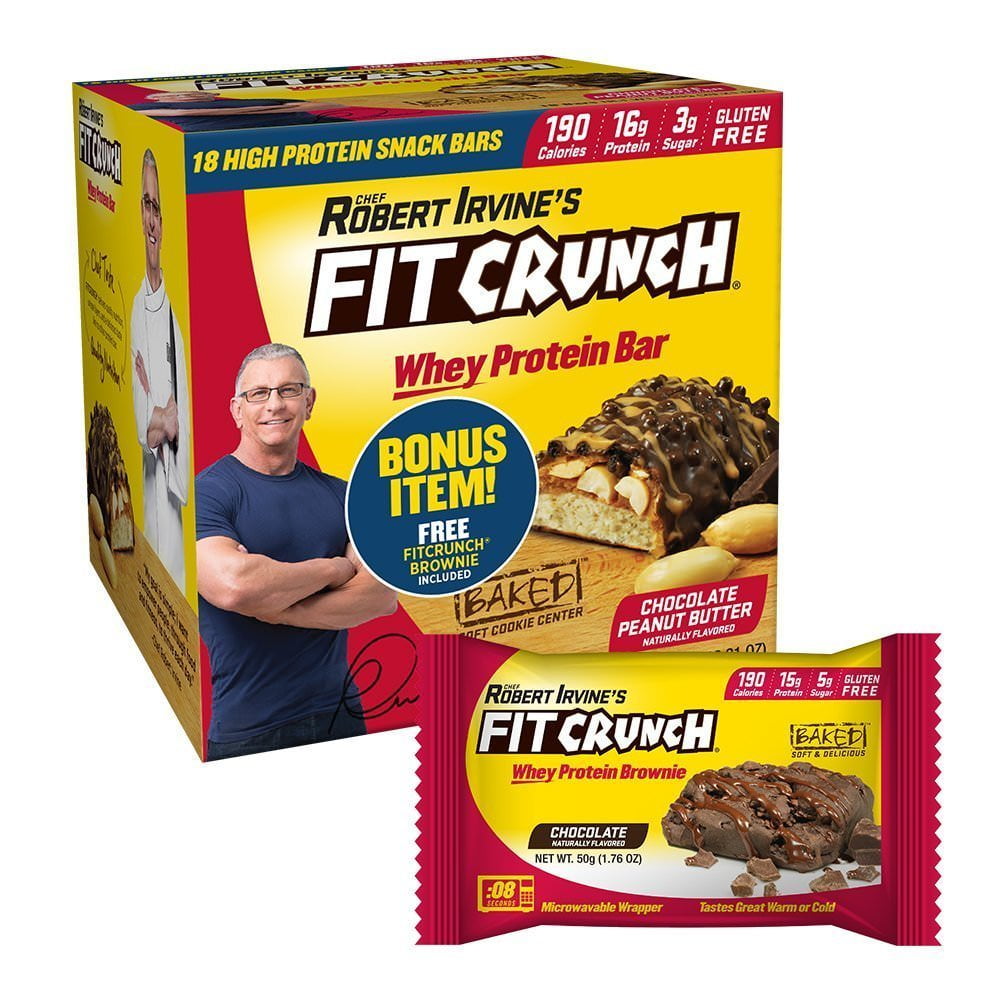 FITCRUNCH Protein Bars – Chocolate Peanut Butter, 18 Snack Bars + Bonus Brownie