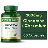 Nature’s Bounty Cinnamon 2000mg Plus Chromium Capsules, Supports Sugar Metabolism, Herbal Health, 60 Count