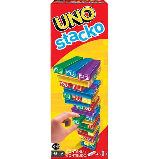 UNO Stacko Kids Game for Family Night, Matching and Stacking with 45 Colorful Sticks