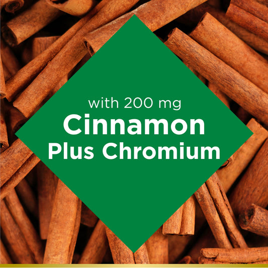 Nature’s Bounty Cinnamon 2000mg Plus Chromium Capsules, Supports Sugar Metabolism, Herbal Health, 60 Count